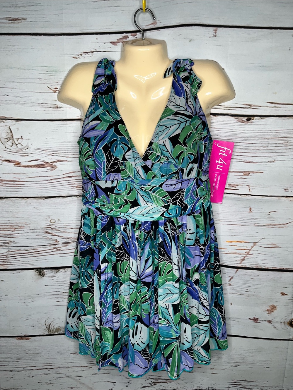 Fit 4U NWT 16 Floral Print Mesh Overlay One Piece Bathing Suit w/ Inner Shorts